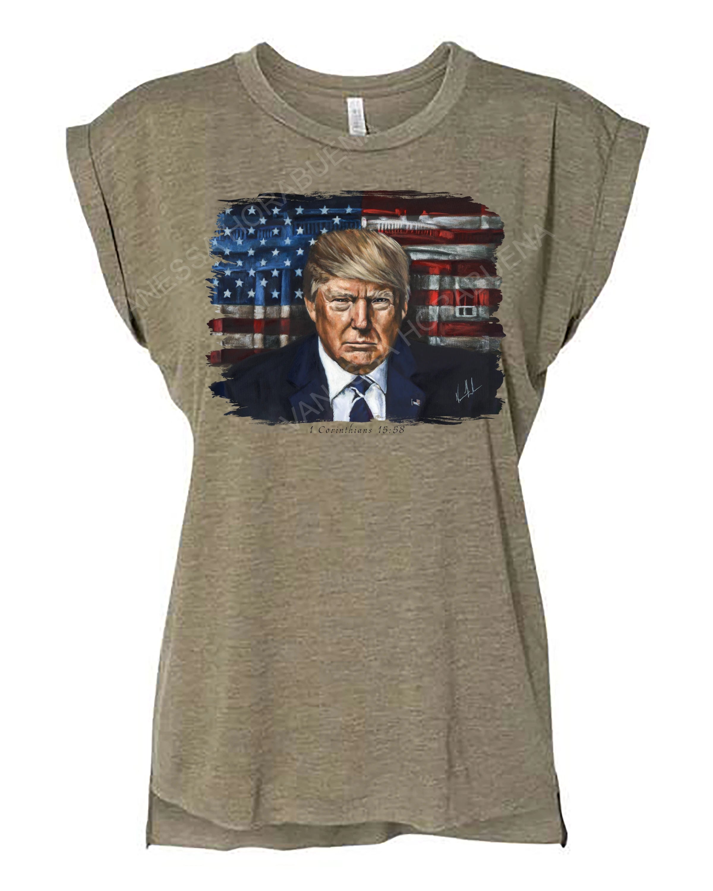 Commander in Chief - Ladies Rolled Sleeve Muscle T-Shirt Poly-Blend Vanessa Horabuena Olive Small