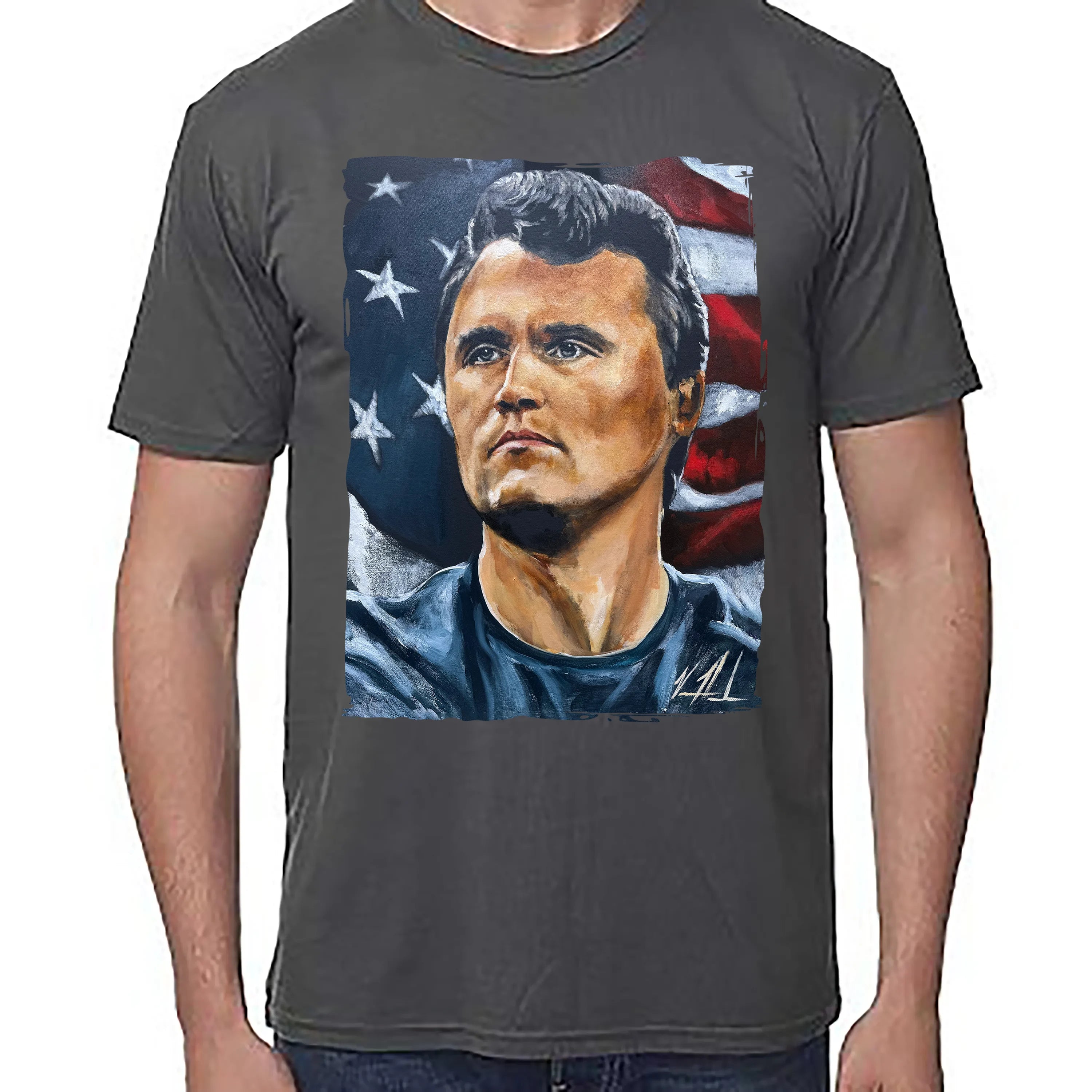 Charlie Kirk - The American Martyr - Unisex T (Premium Organic Fabric) Vanessa Horabuena Bamboo Pewter Small