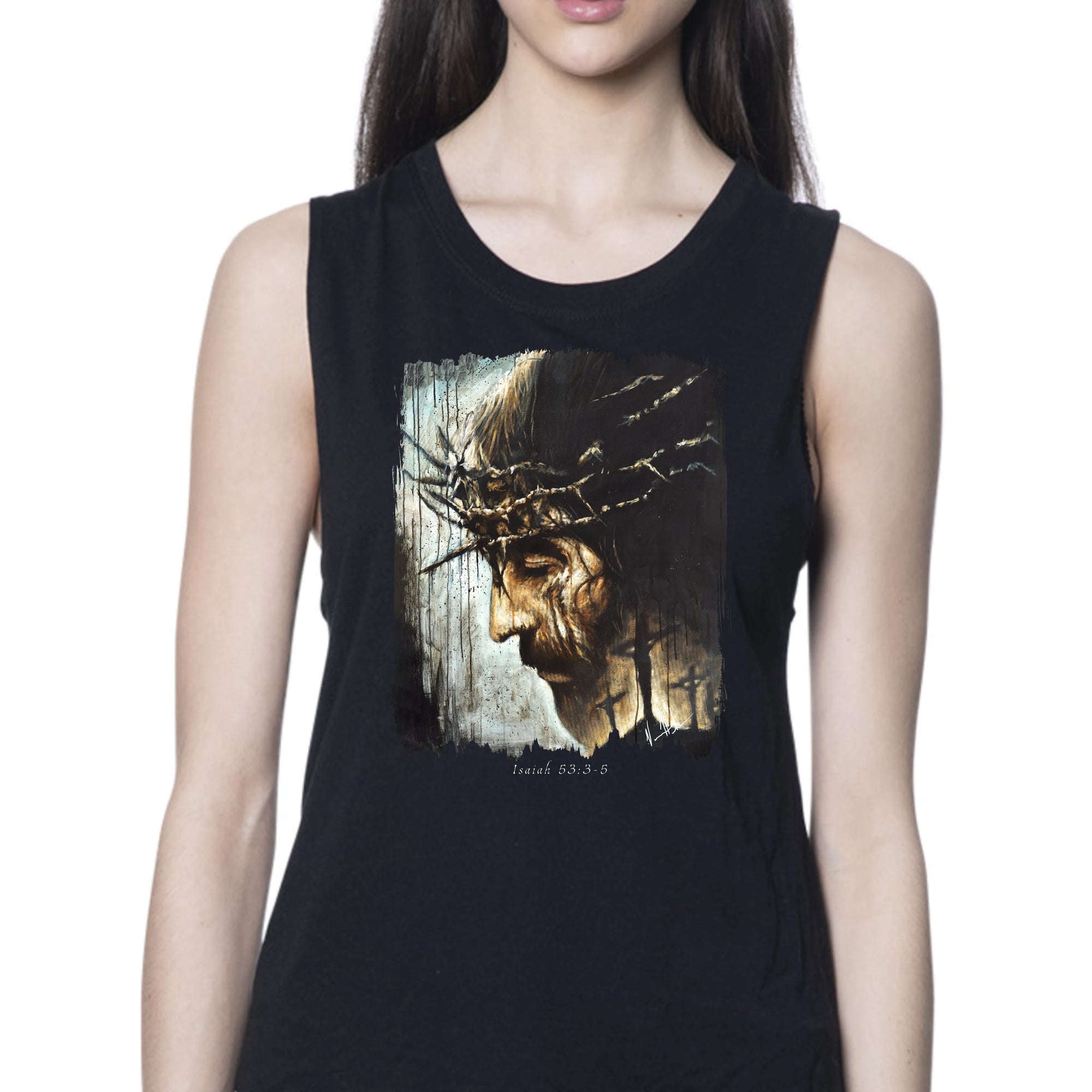Redeemer's Love With Crosses - Women's Tank Top (Organic Bamboo) Organic Bamboo Vanessa Horabuena Short Sleeve Eclipse (Black) XS