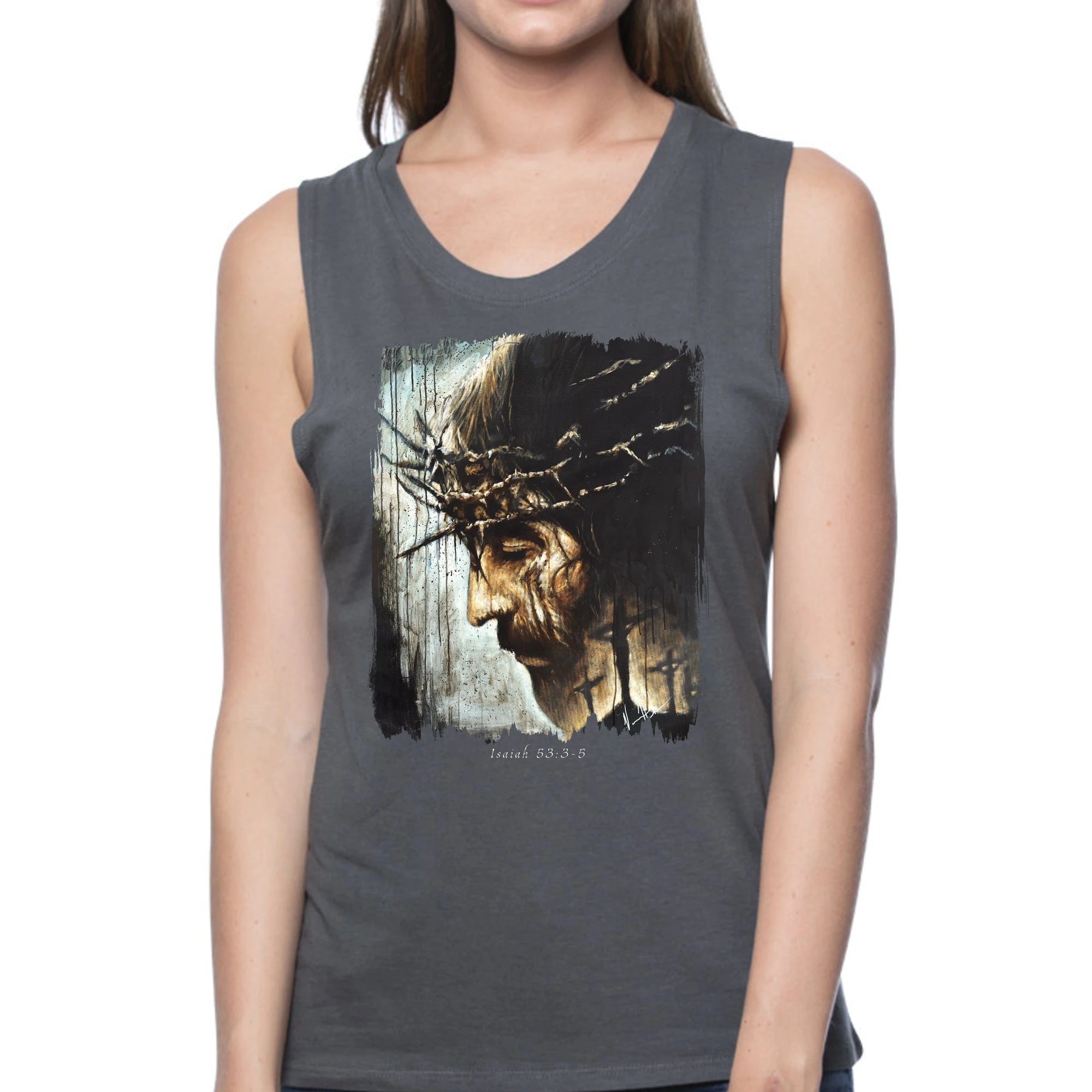 Redeemer's Love With Crosses - Women's Tank Top (Organic Bamboo) Organic Bamboo Vanessa Horabuena Short Sleeve Pewter (Grey) XS