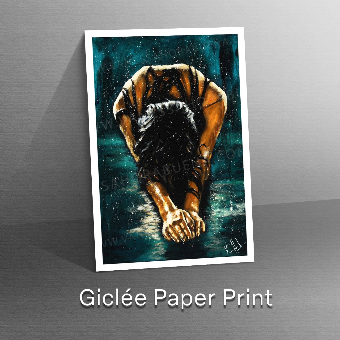 The Art of Surrender - Teal Background Women's Art Print Vanessa Horabuena