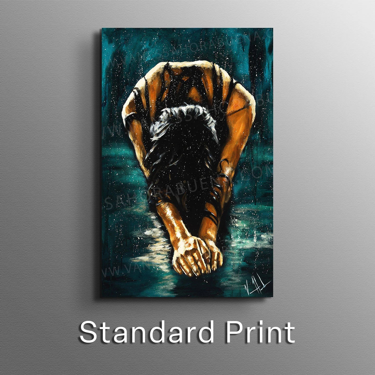 The Art of Surrender - Teal Background Women's Art Print Vanessa Horabuena