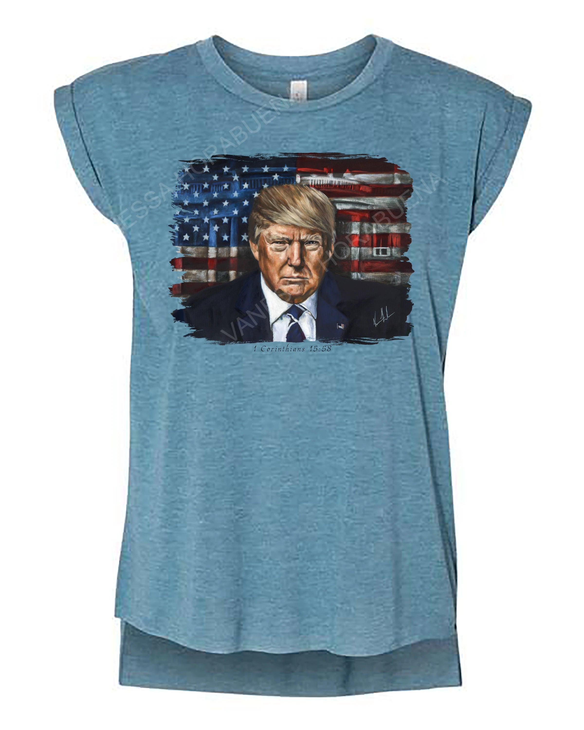 Commander in Chief - Ladies Rolled Sleeve Muscle T-Shirt Poly-Blend Vanessa Horabuena Heather Teal Small