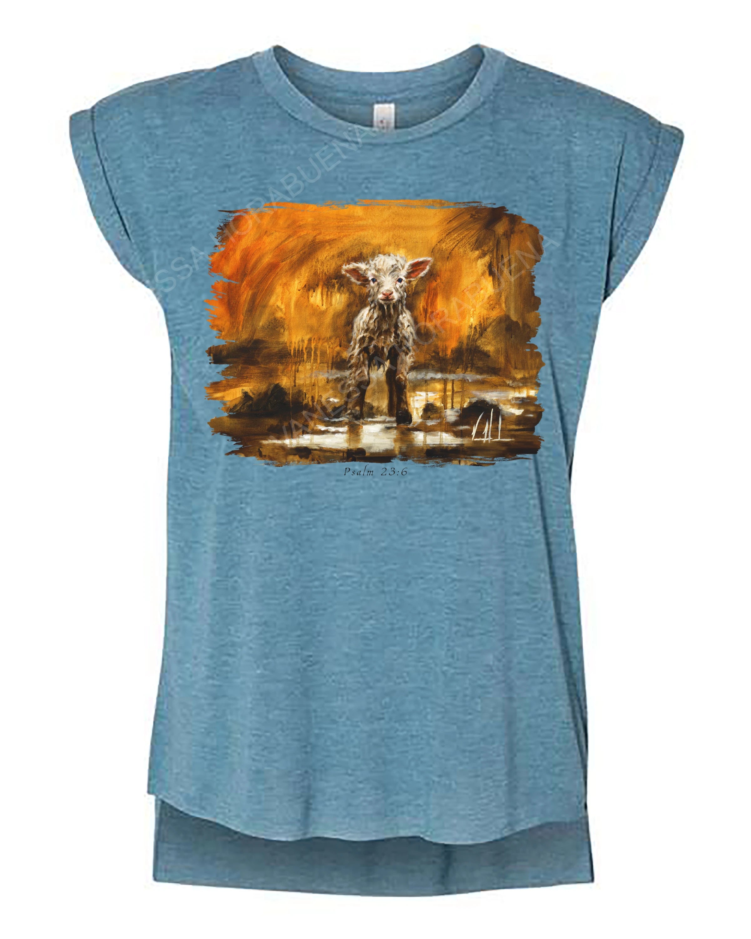 Your Love Never Fails - Ladies Rolled Sleeve Muscle T-Shirt Poly-Blend Vanessa Horabuena Heather Teal Small