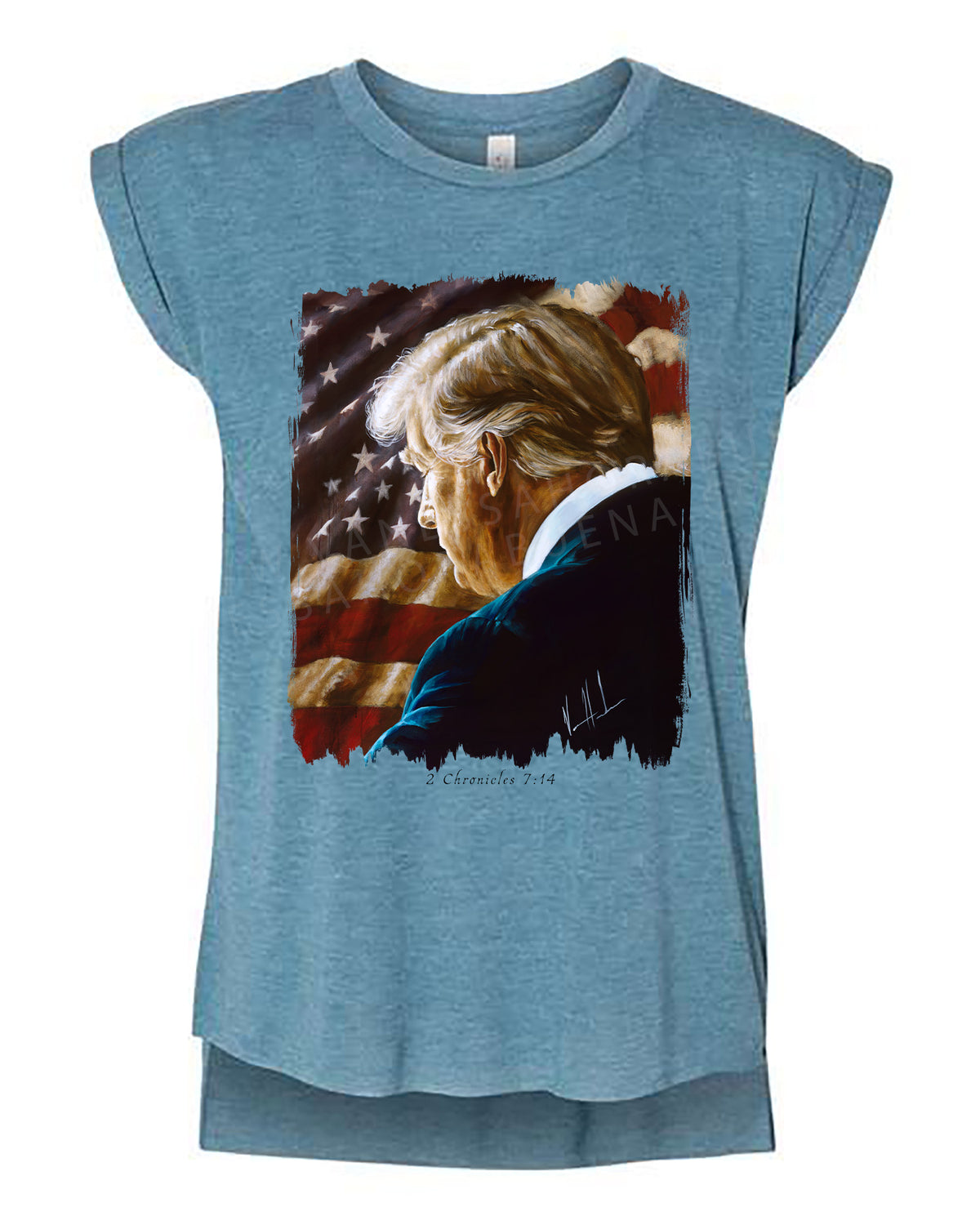 Prayers for Our Nation - Ladies Rolled Sleeve Muscle T-Shirt Vanessa Horabuena Heather Teal Small