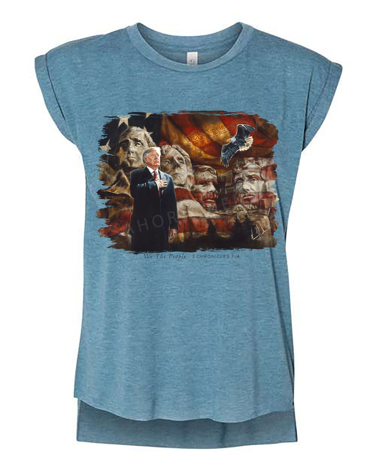 We the People - Ladies Rolled Sleeve Muscle T-Shirt Vanessa Horabuena Heather Teal Small