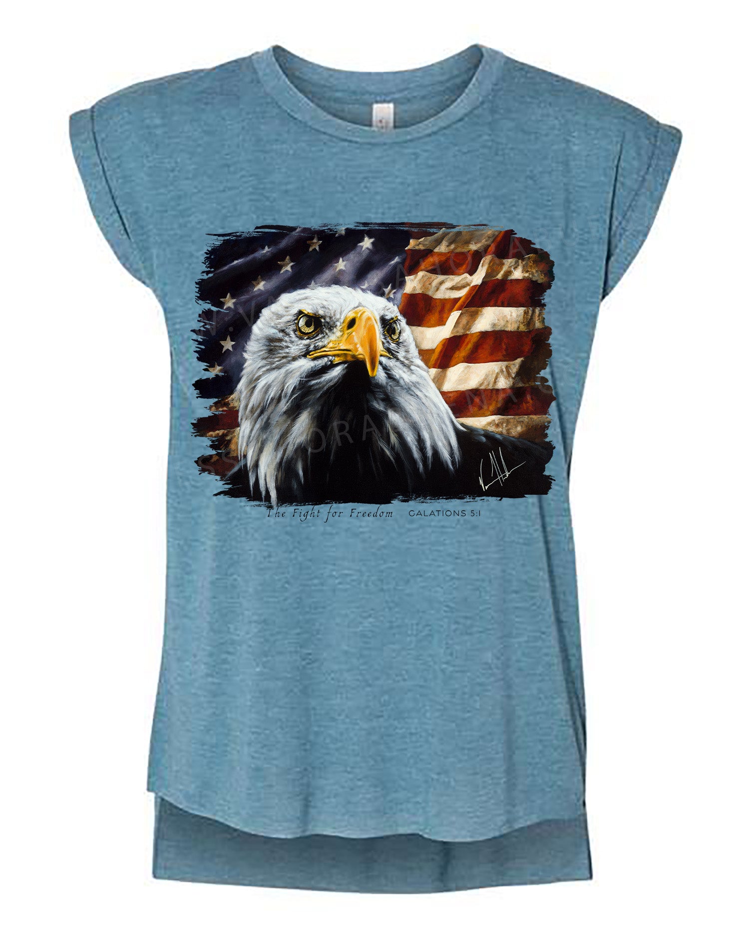 The Fight for Freedom - Ladies Rolled Sleeve Muscle T-Shirt Poly-Blend Vanessa Horabuena Heather Teal Small