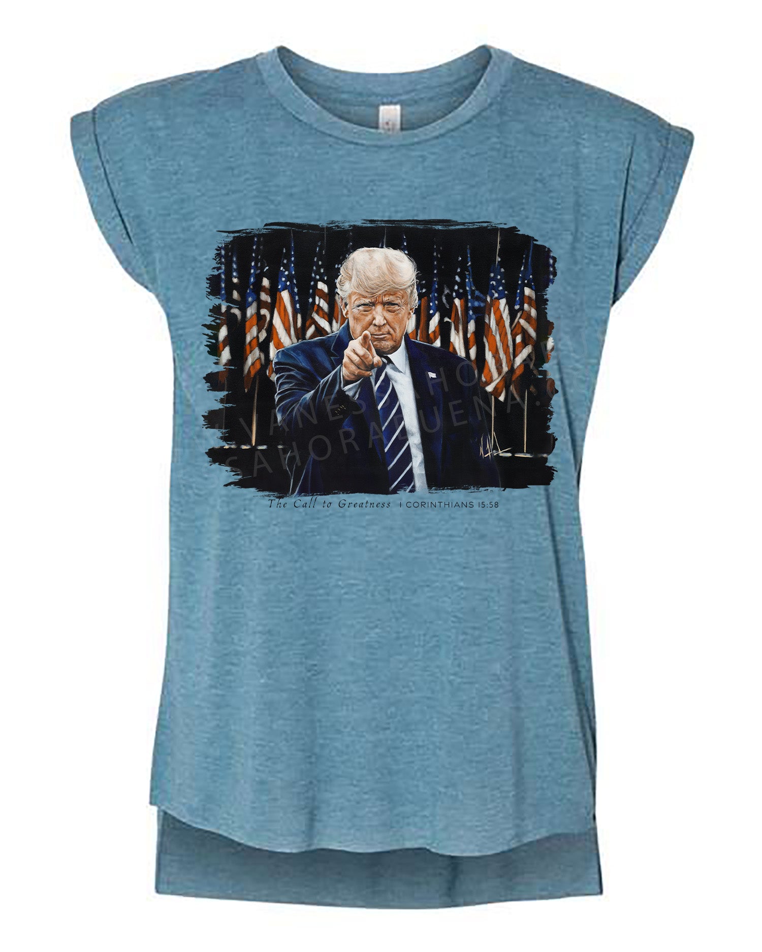 The Call to Greatness - Ladies Rolled Sleeve Muscle T-Shirt Poly-Blend Vanessa Horabuena Heather Teal Small
