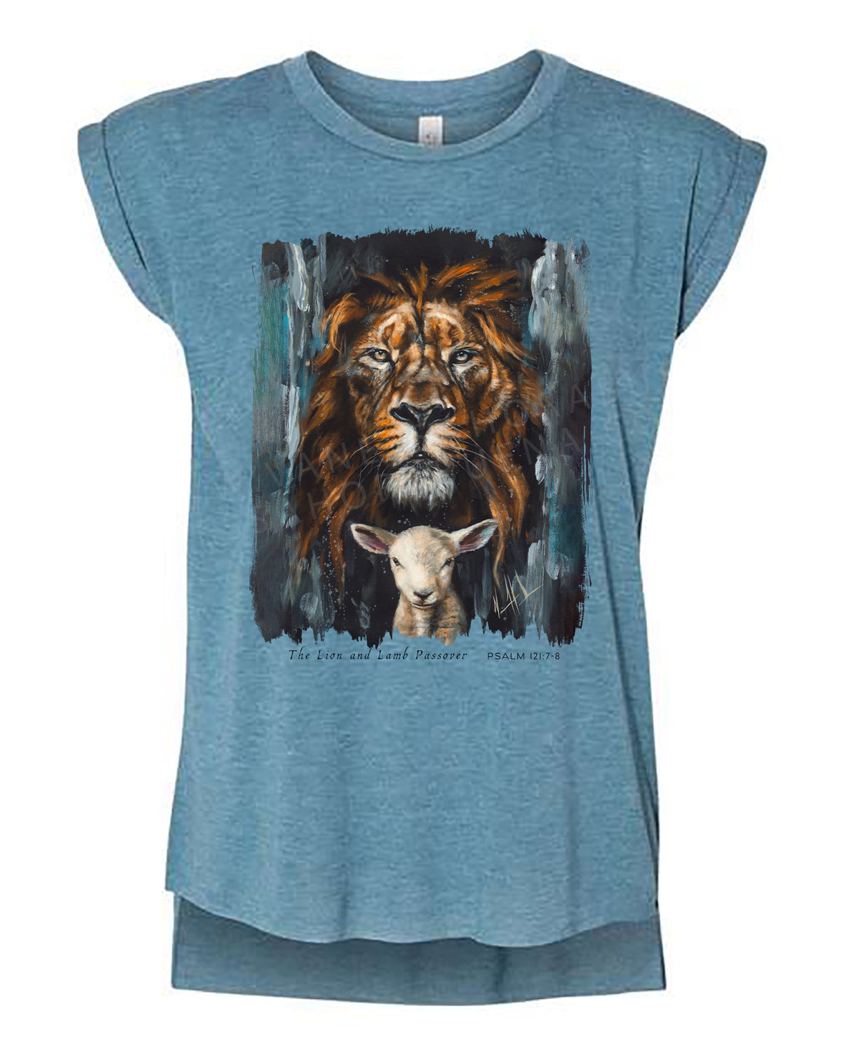 The Lion and Lamb Passover - Ladies Rolled Sleeve Muscle T-Shirt Vanessa Horabuena Heather Teal Small