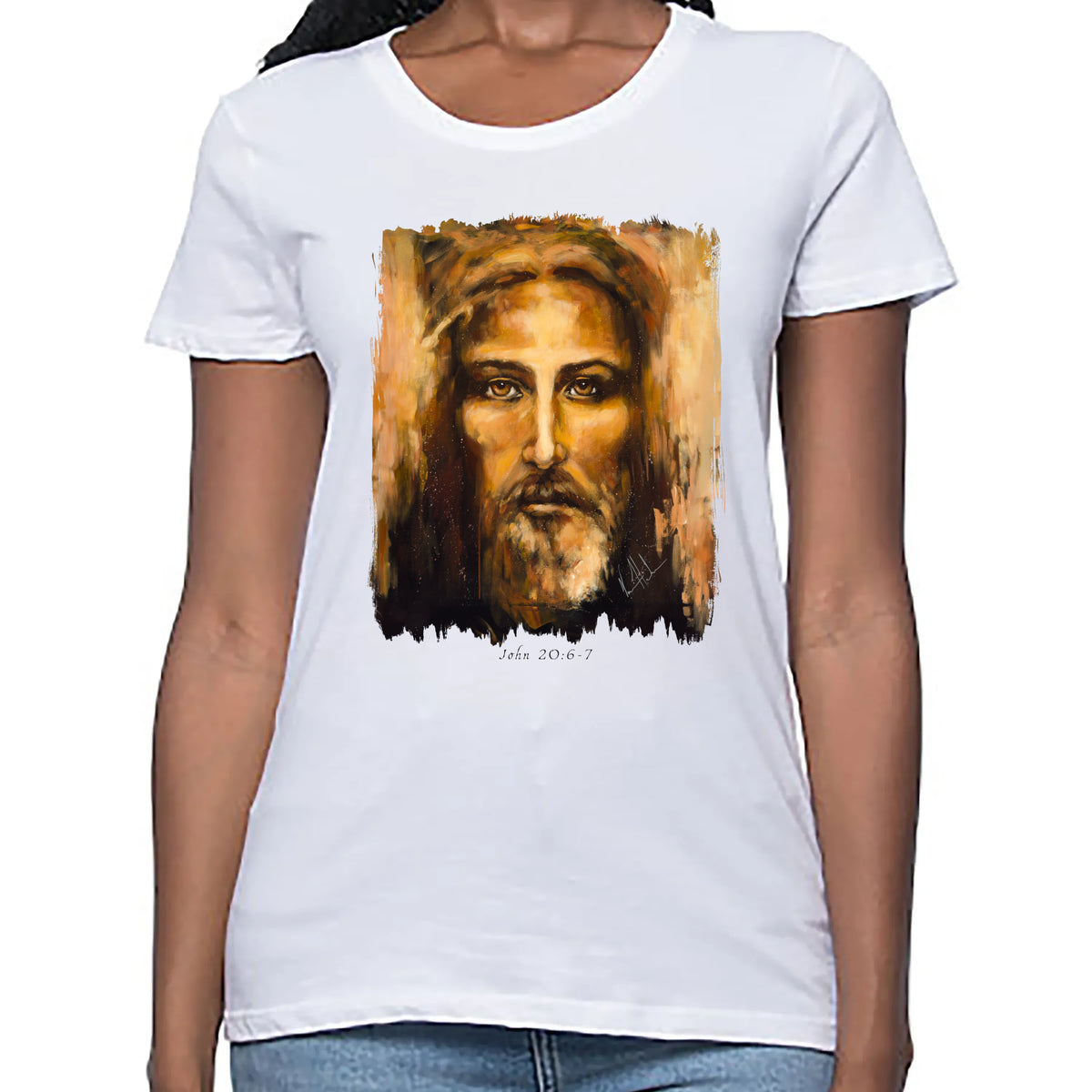 The Shroud of Turin - Resurrection Light - Women's T (Organic Bamboo) Vanessa Horabuena Short Sleeve Frost (White) XS