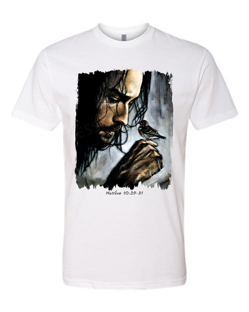 Watcher of the Sparrow - Unisex T-Shirt Poly-Blend Vanessa Horabuena Short Sleeve White Small