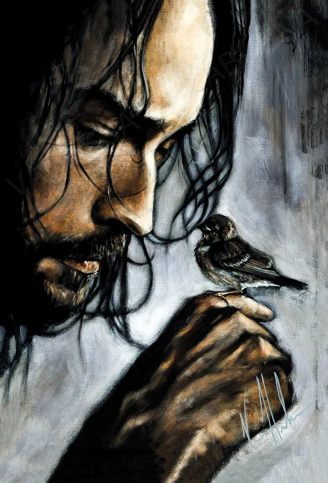 Watcher of the Sparrow - Postcard Lion Art Print, Jesus Art Print Vanessa Horabuena