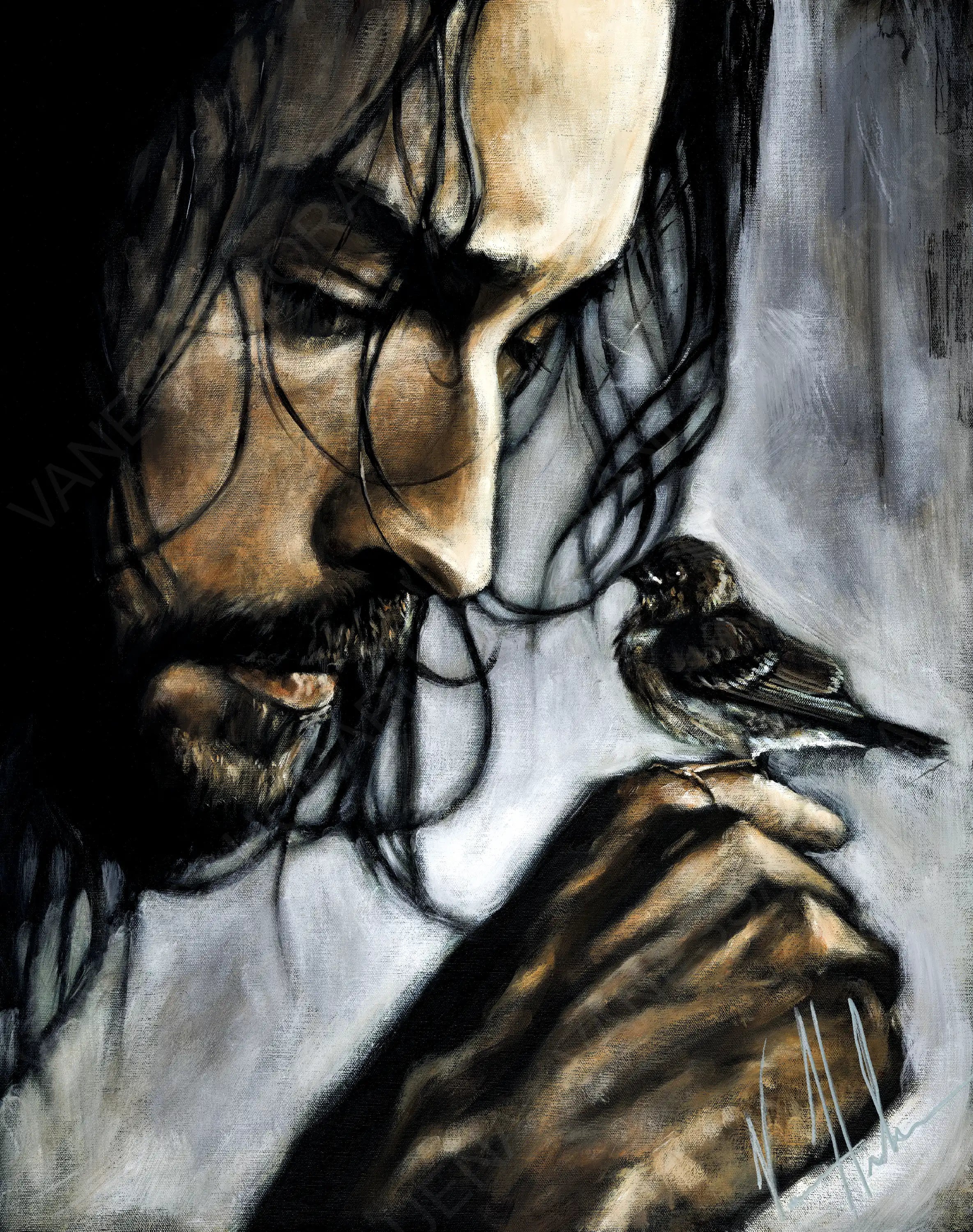 Watcher of the Sparrow Jesus Art Print Vanessa Horabuena