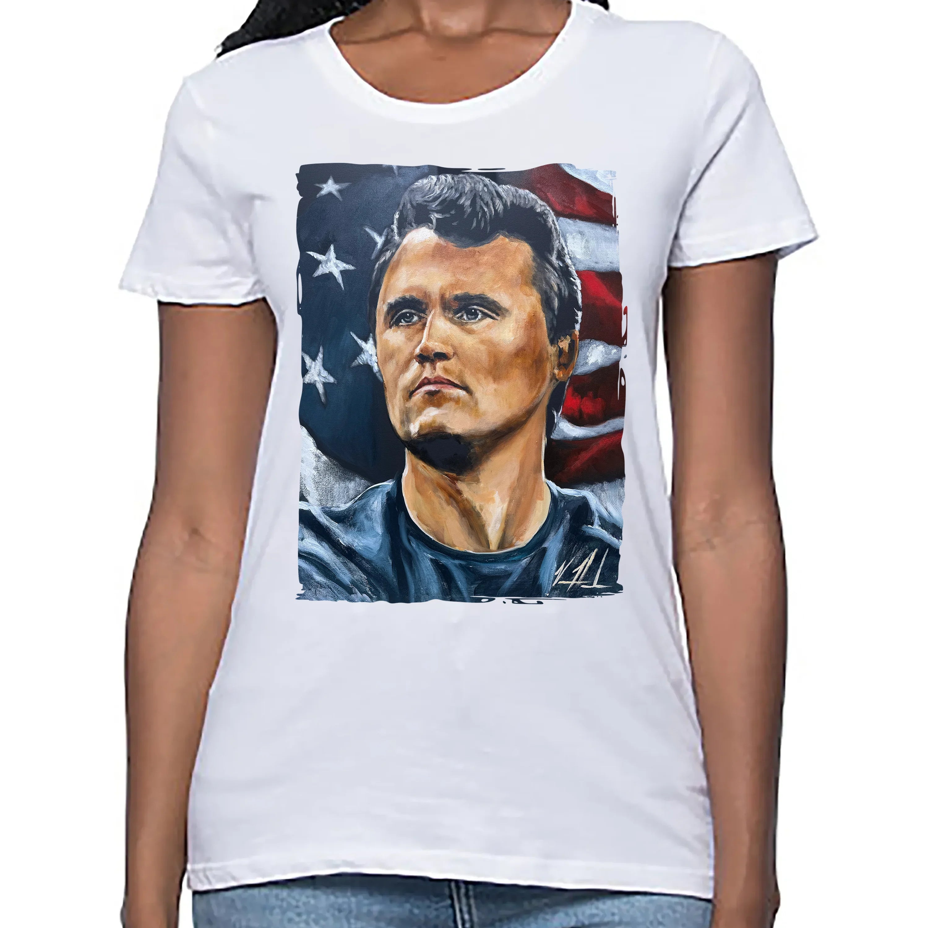 (PRE-ORDER) Women's T (Organic Bamboo) - Charlie Kirk - The American Martyr Organic Bamboo Vanessa Horabuena Short Sleeve Frost (White) XS