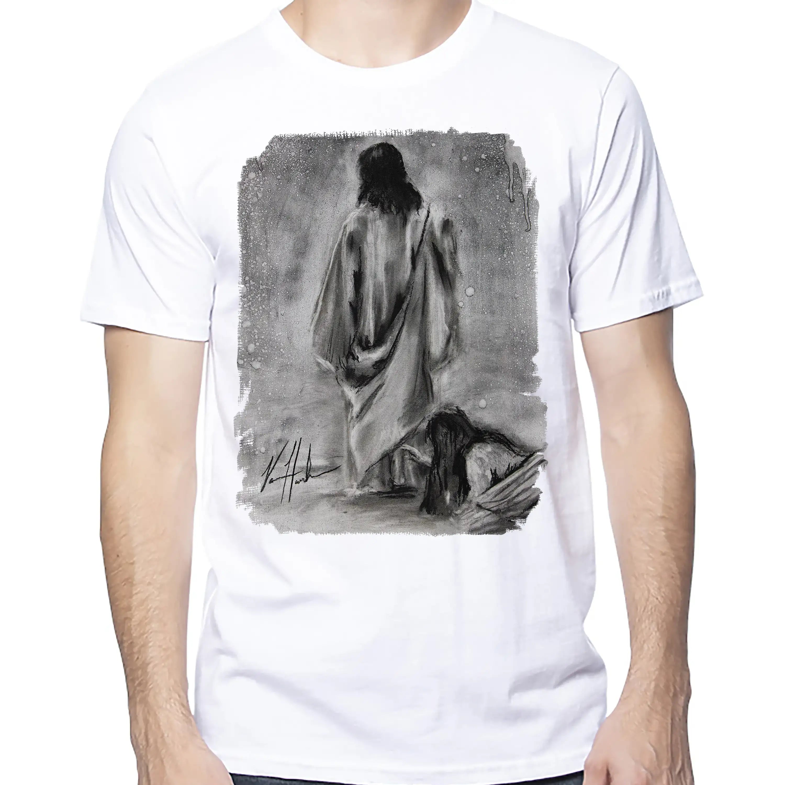 Jesus Healer (Sketch) - Unisex T (Premium Organic Fabric) Vanessa Horabuena Bamboo White Small
