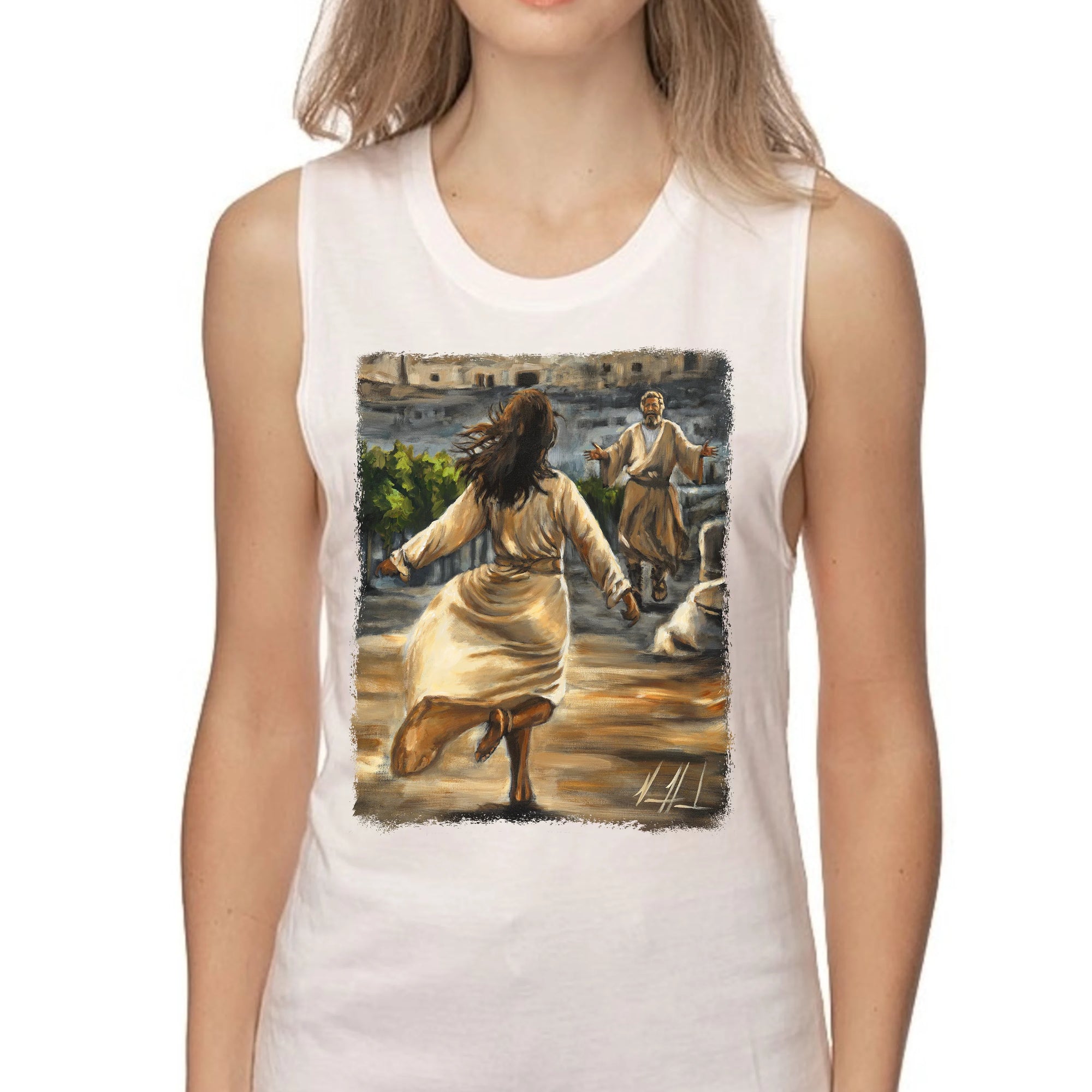 The Prodigal Daughter - Women's Tank Top (Organic Bamboo) Organic Bamboo Vanessa Horabuena Short Sleeve Frost (White) XS