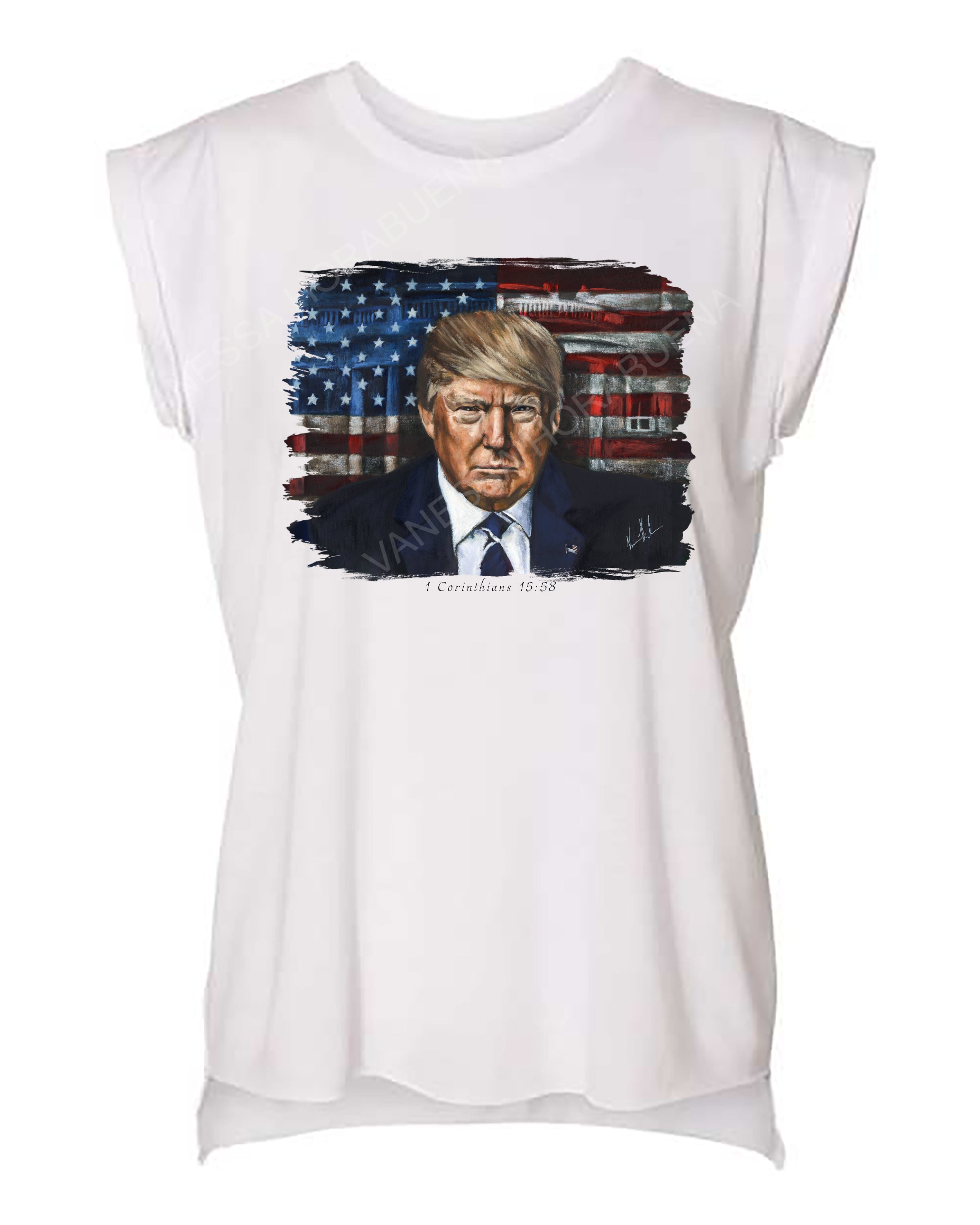 Commander in Chief - Ladies Rolled Sleeve Muscle T-Shirt Poly-Blend Vanessa Horabuena White Small