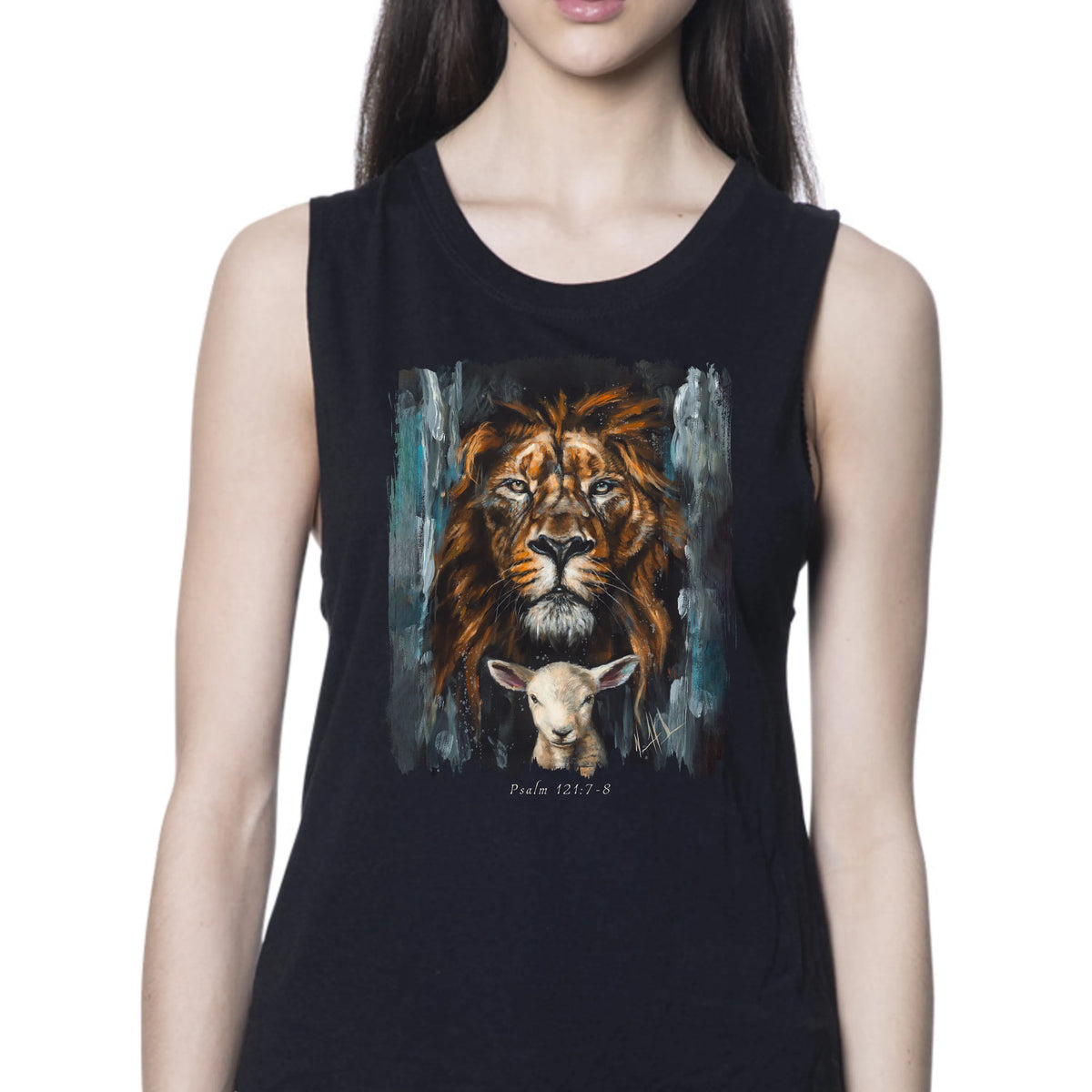 The Lion and Lamb Passover - Women's Tank Top (Organic Bamboo) Vanessa Horabuena Short Sleeve Eclipse (Black) XS