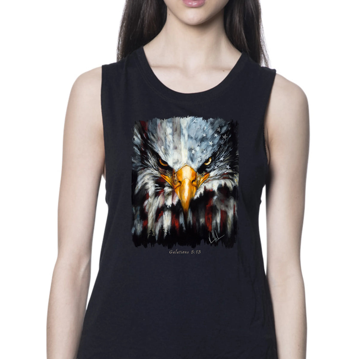 Stripes of Freedom - Women's Tank Top (Organic Bamboo) Vanessa Horabuena Short Sleeve Eclipse (Black) XS