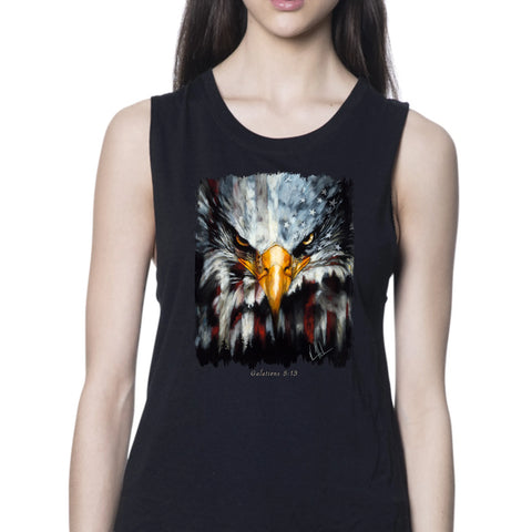 Stripes of Freedom - Women's Tank Top (Organic Bamboo) Vanessa Horabuena Short Sleeve Eclipse (Black) XS