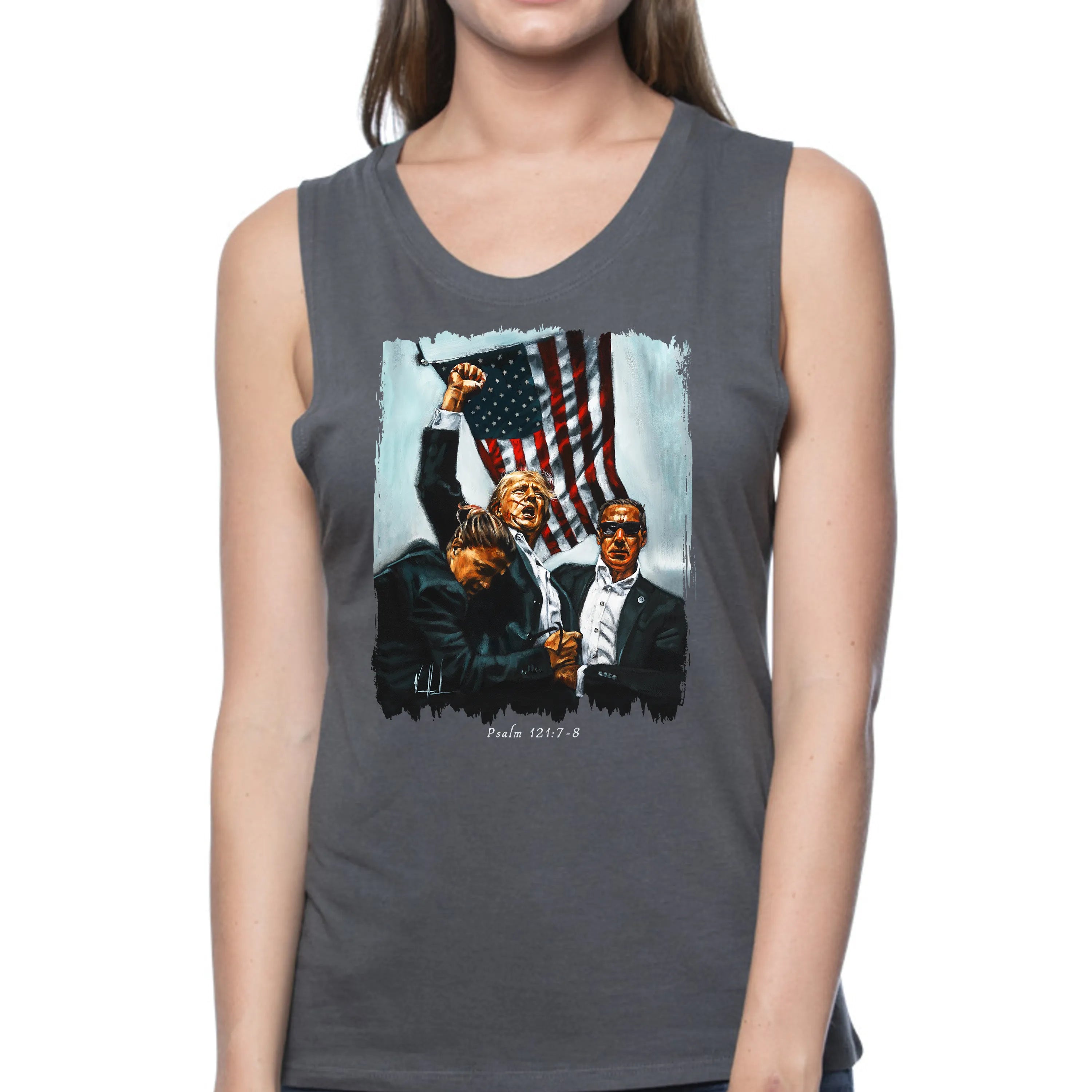 Never Surrender (White)- Women's Tank Top (Organic Bamboo) Vanessa Horabuena Short Sleeve Pewter (Grey) XS