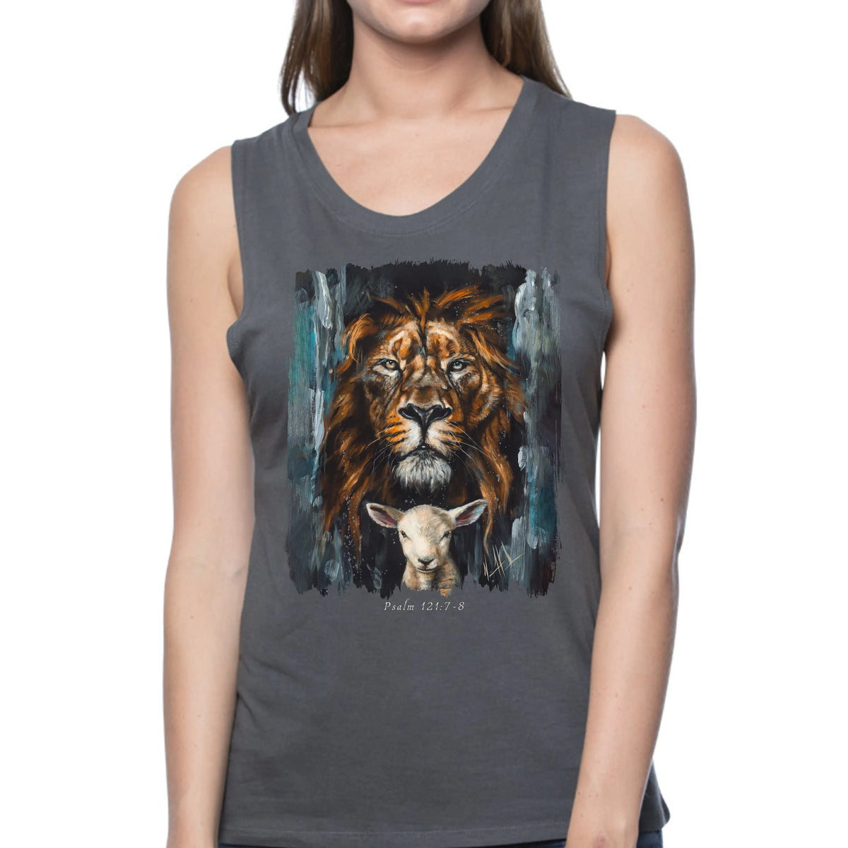 The Lion and Lamb Passover - Women's Tank Top (Organic Bamboo) Vanessa Horabuena Short Sleeve Pewter (Grey) XS