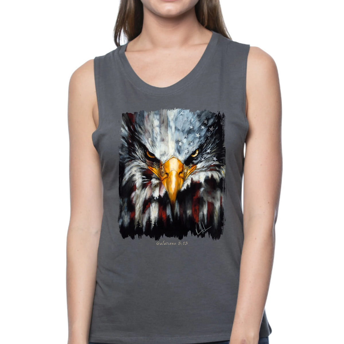 Stripes of Freedom - Women's Tank Top (Organic Bamboo) Vanessa Horabuena Short Sleeve Pewter (Grey) XS
