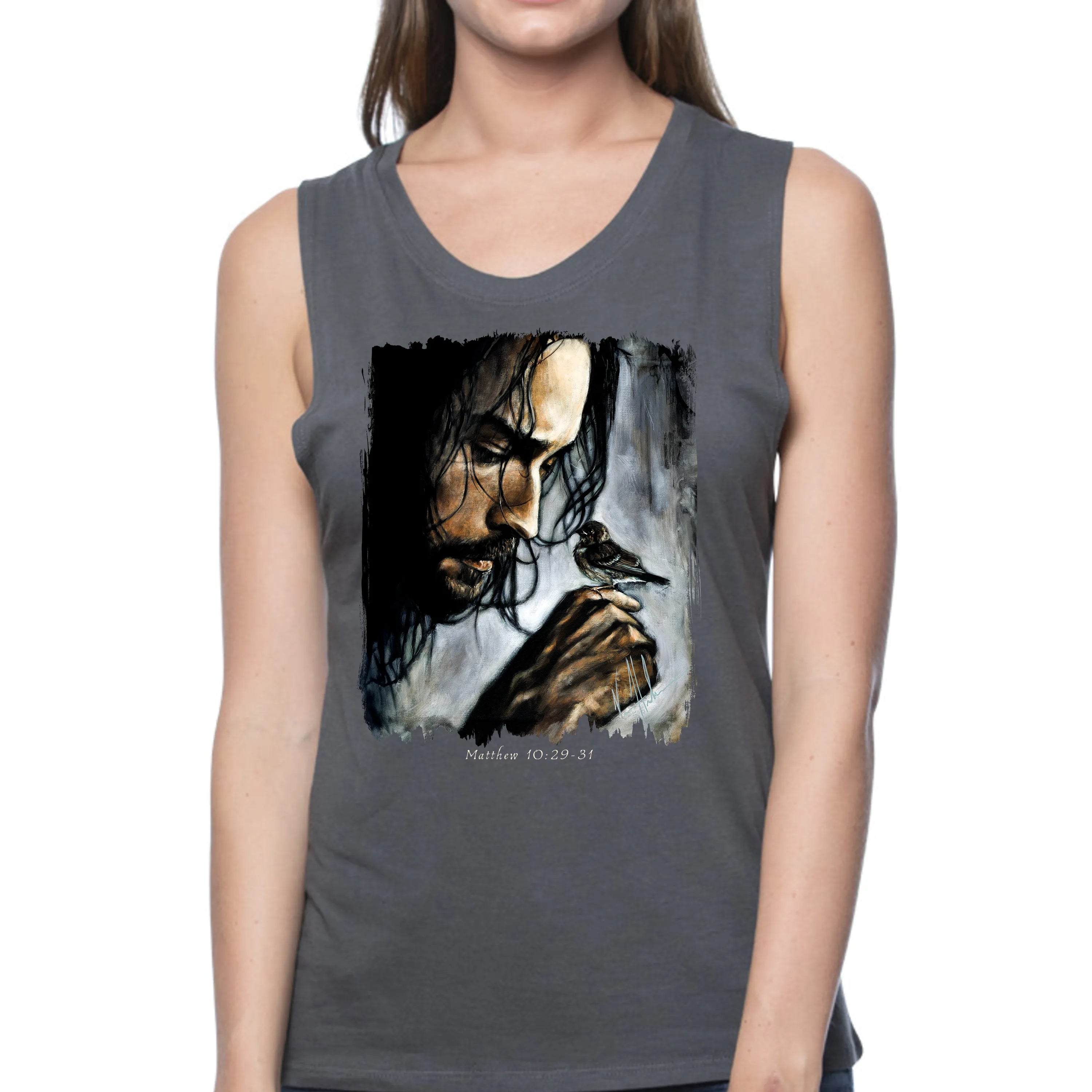 Watcher of the Sparrow - Women's Tank Top (Organic Bamboo) Organic Bamboo Vanessa Horabuena Short Sleeve Pewter (Grey) XS