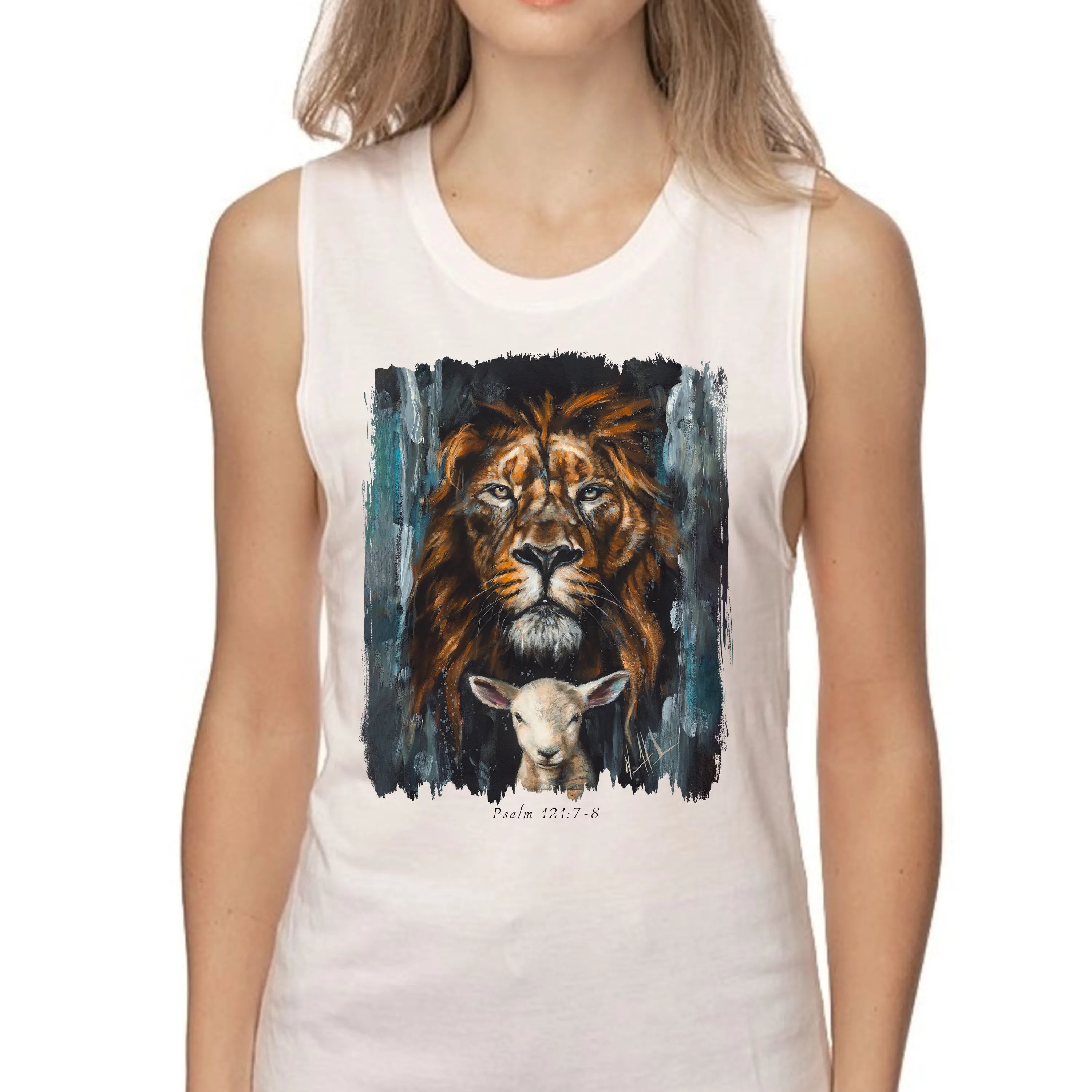 The Lion and Lamb Passover - Women's Tank Top (Organic Bamboo) Vanessa Horabuena Short Sleeve Frost (White) XS