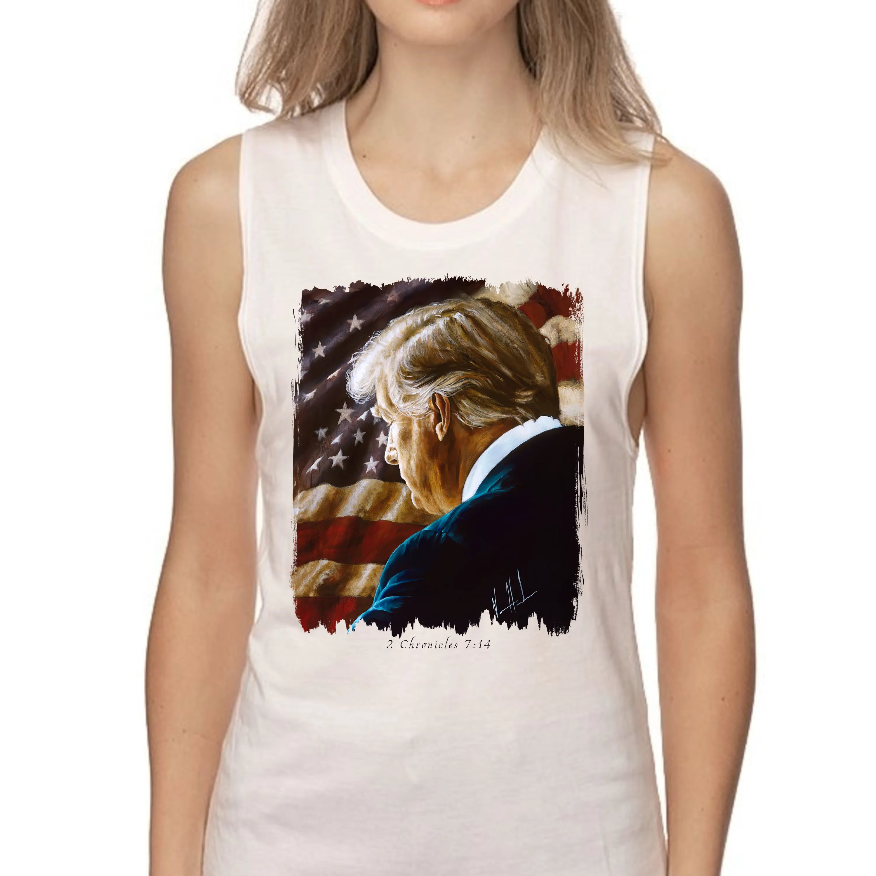 Prayers for Our Nation - Women's Tank Top (Organic Bamboo) Organic Bamboo Vanessa Horabuena Short Sleeve Frost (White) XS