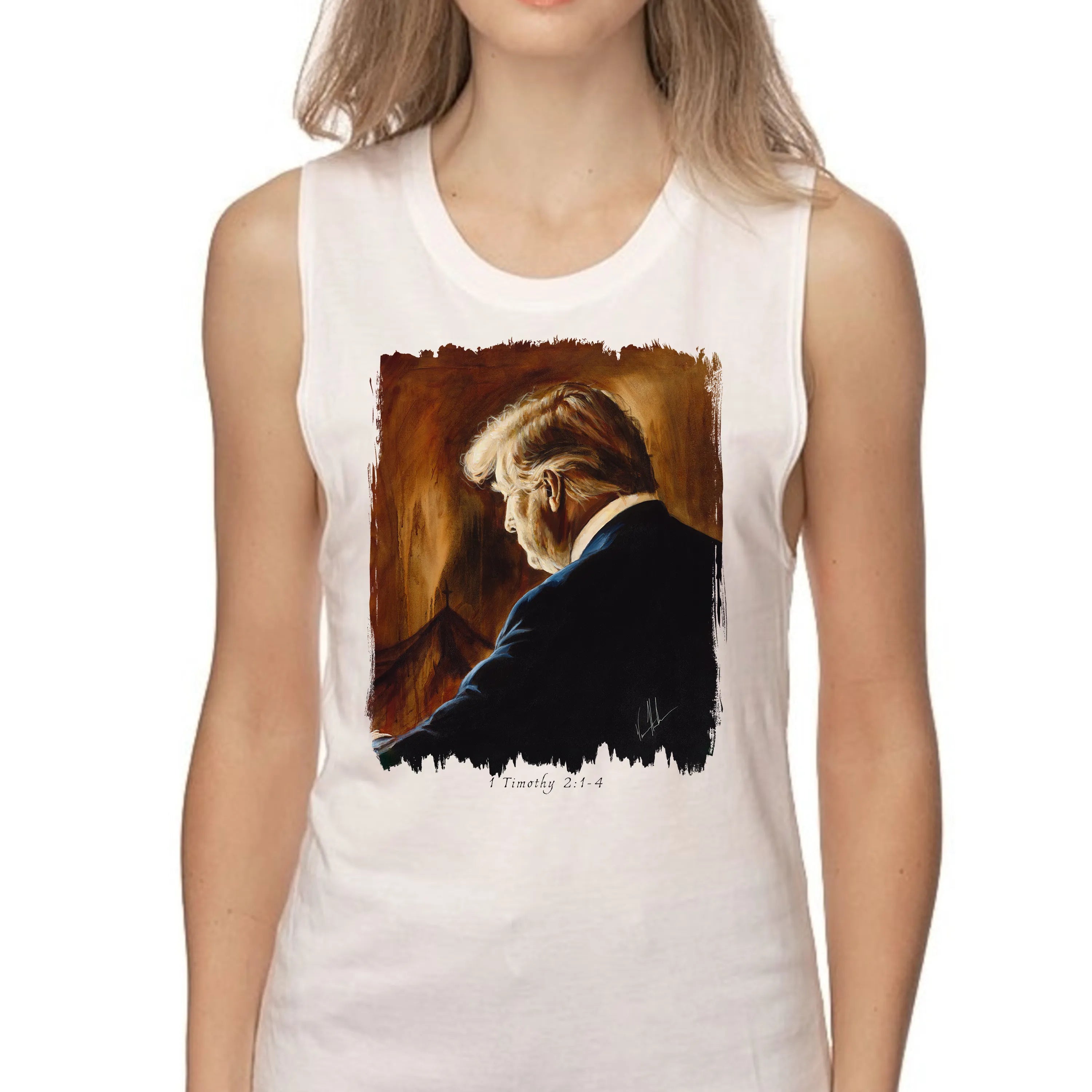 Prayers for Our President - Women's Tank Top (Organic Bamboo) Organic Bamboo Vanessa Horabuena Short Sleeve Frost (White) XS