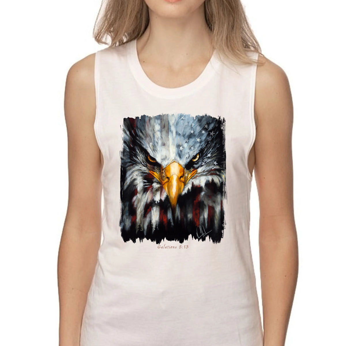 Stripes of Freedom - Women's Tank Top (Organic Bamboo) Vanessa Horabuena Short Sleeve Frost (White) XS