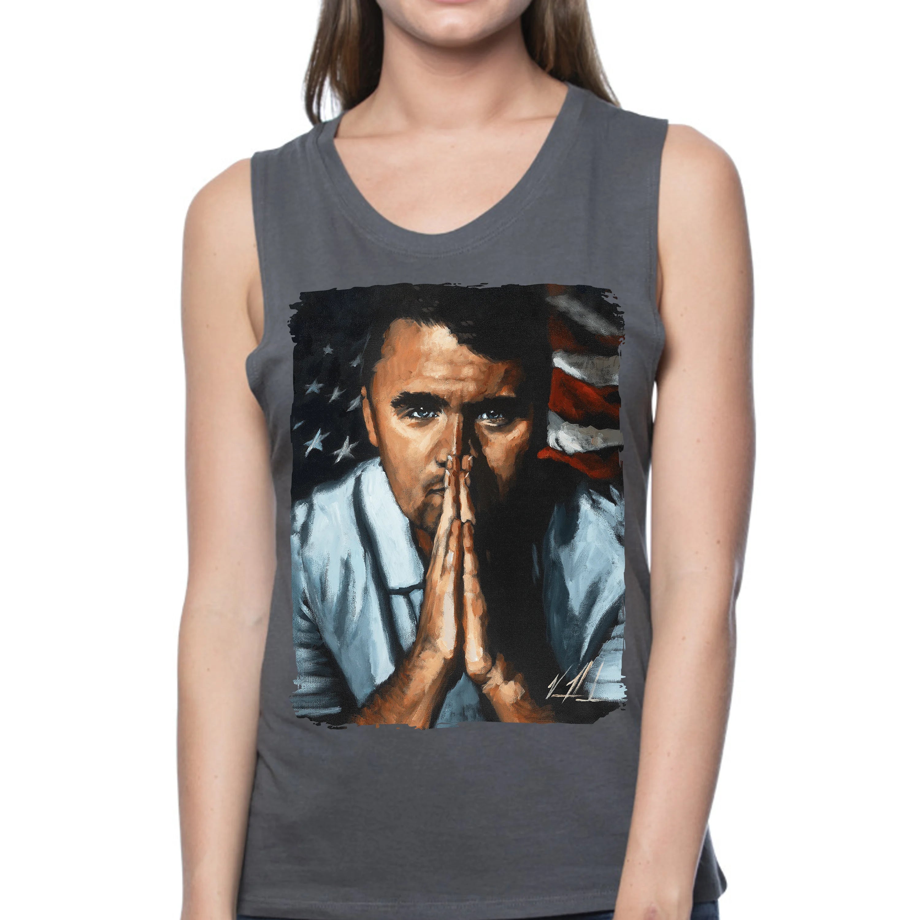 Charlie Kirk - A Patriot's Tribute - Women's Tank Top (Organic Bamboo) Organic Bamboo Vanessa Horabuena Short Sleeve Pewter (Grey) XS