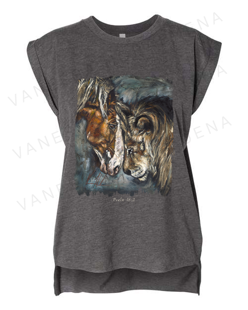 Courage & Strength - Ladies Rolled Sleeve Muscle T-Shirt Vanessa Horabuena Dark Grey Heather Small