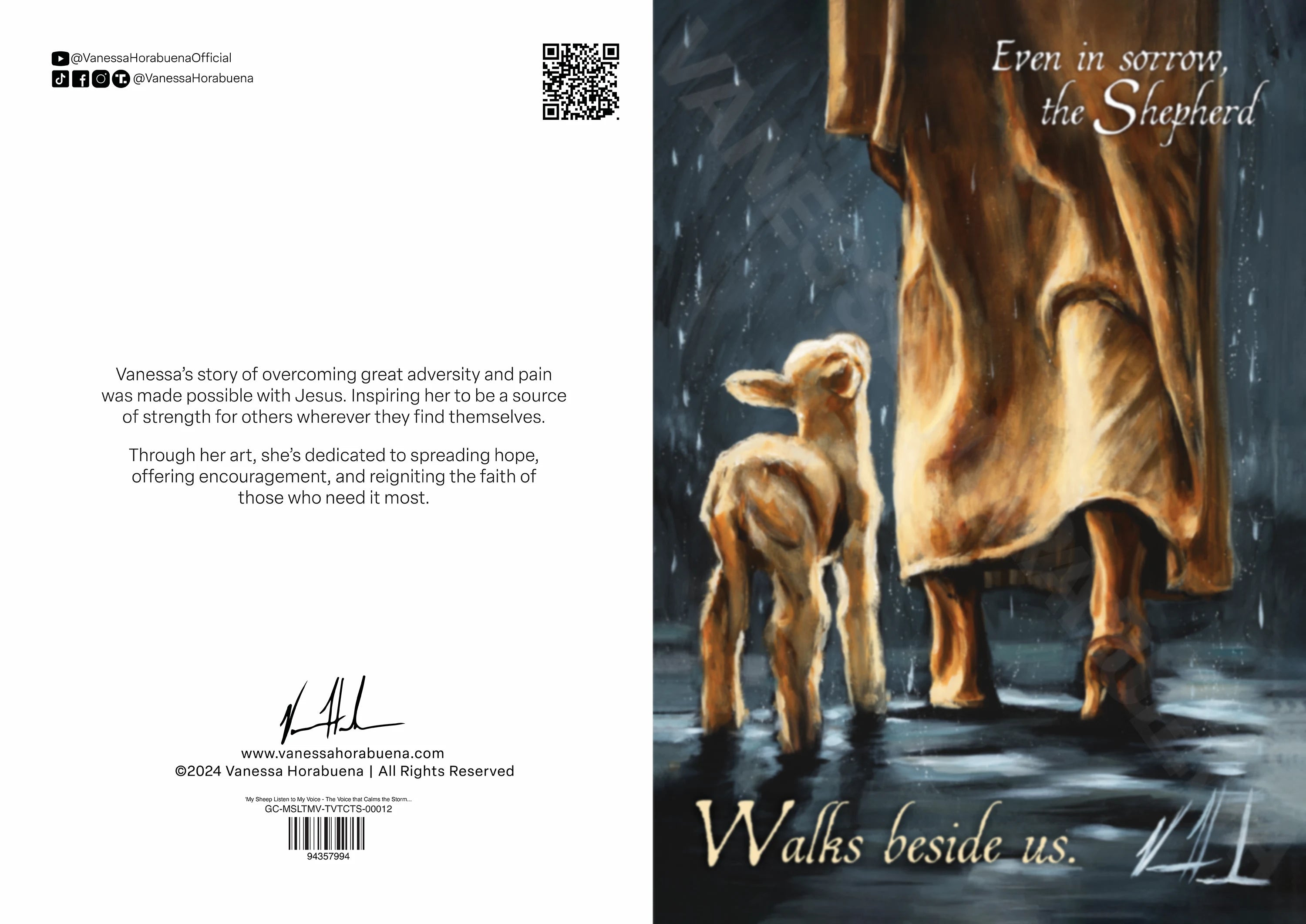'My Sheep Listen to My Voice - The Voice that Calms the Storm' Sympathy Greeting Card Vanessa Horabuena