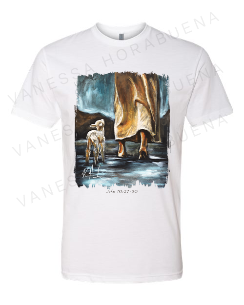 My Sheep Listen to My Voice - Unisex T-Shirt Poly-Blend Vanessa Horabuena Short Sleeve White Small