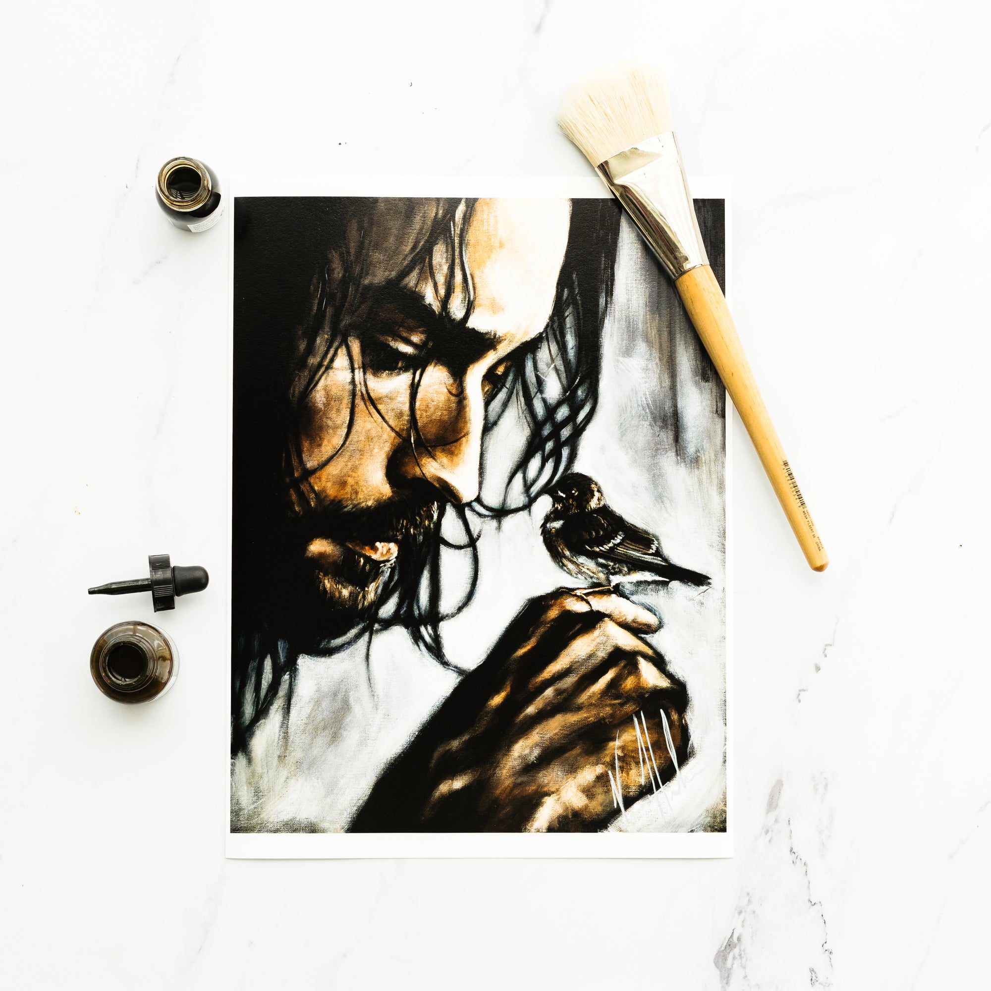 Watcher of the Sparrow (Hand Embellished Canvas Print) Jesus Art Print Vanessa Horabuena