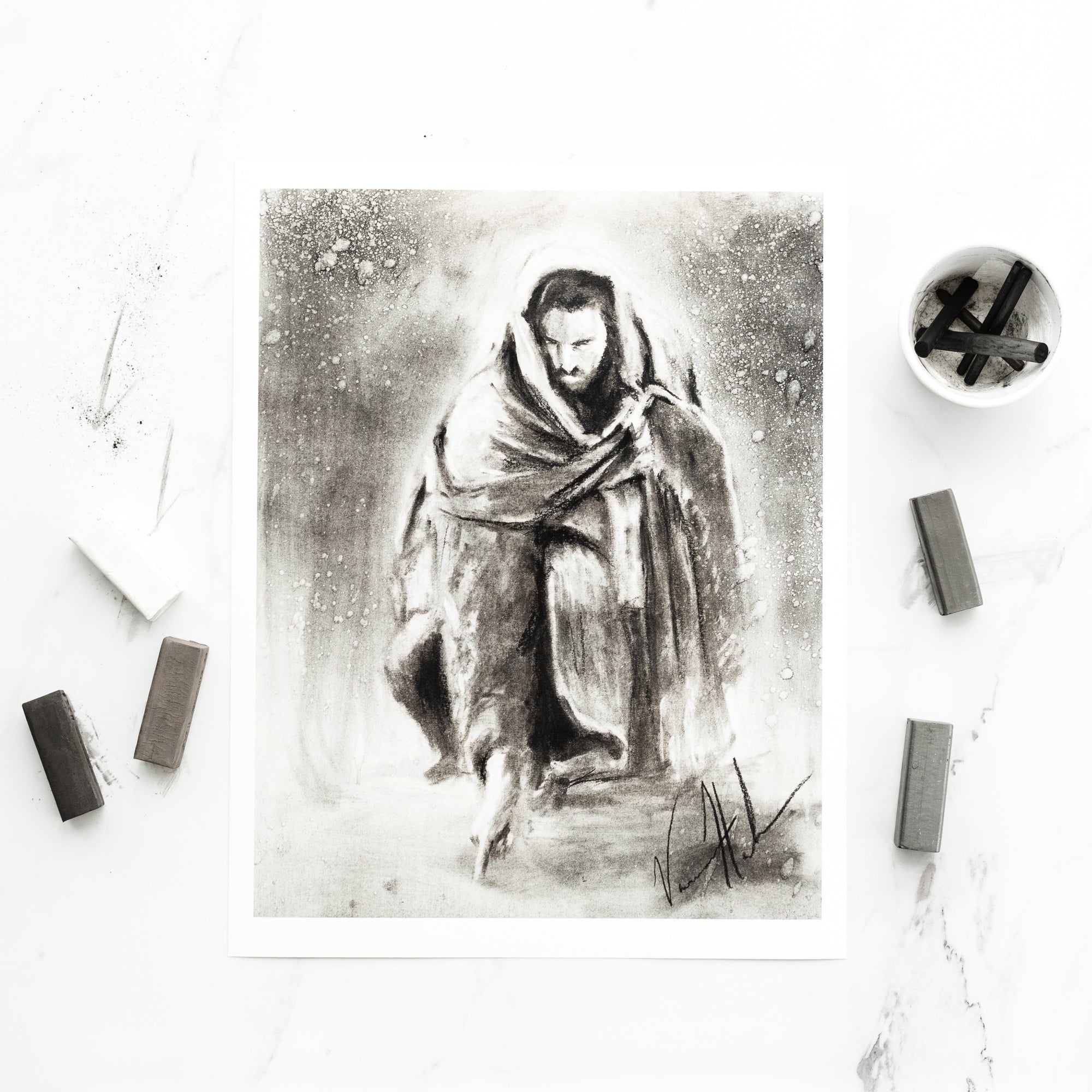 Writing in the Sand (Sketch) (Hand Embellished Canvas Print) Jesus Art Print Vanessa Horabuena