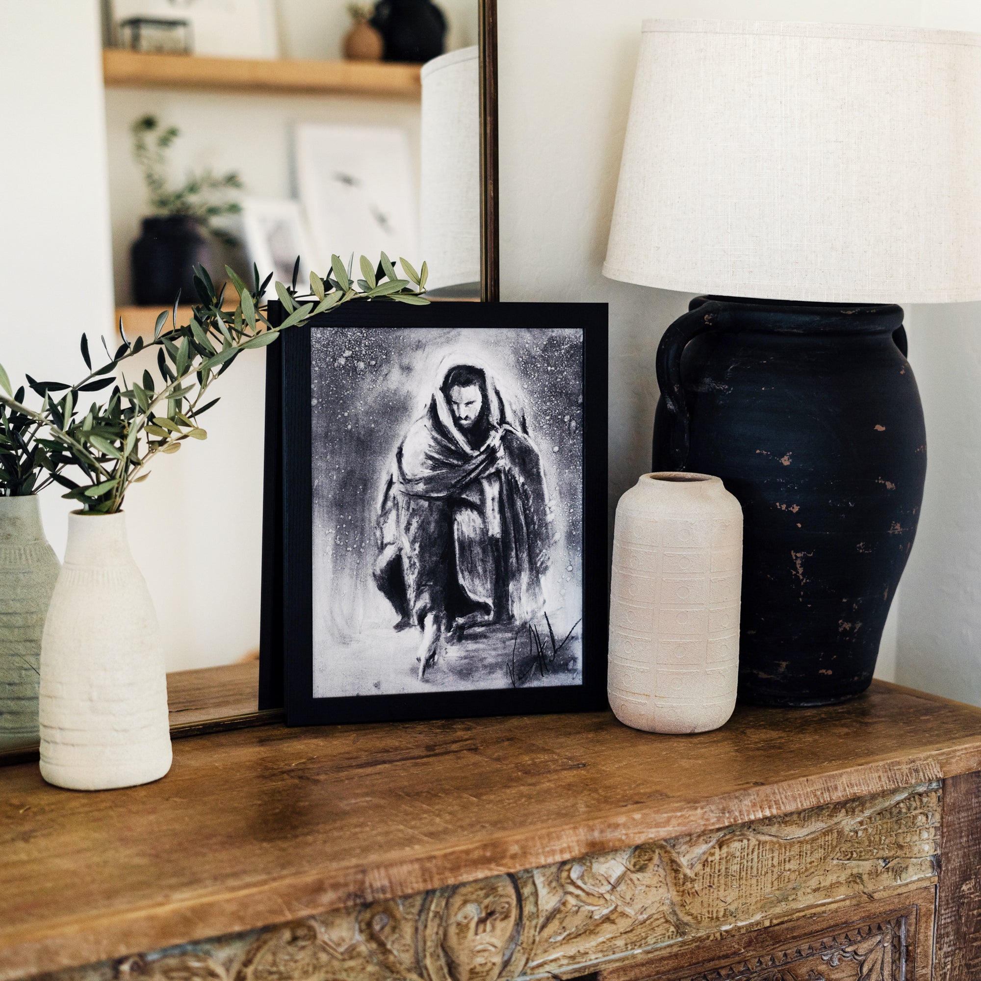 Writing in the Sand (Sketch) (Hand Embellished Canvas Print) Jesus Art Print Vanessa Horabuena