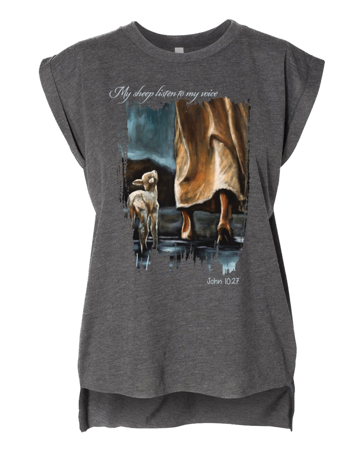 My Sheep Listen to My Voice, Ladies Rolled Sleeve Muscle T-Shirt
